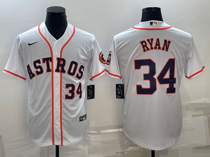 Men's Houston Astros #34 Nolan Ryan White With Patch Cool Base Stitched Jersey